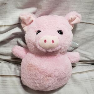 Kellytoy Angel Pink Pig 9" Plush Stuffed Animal Sparkle Silver Wings Flat Bottom